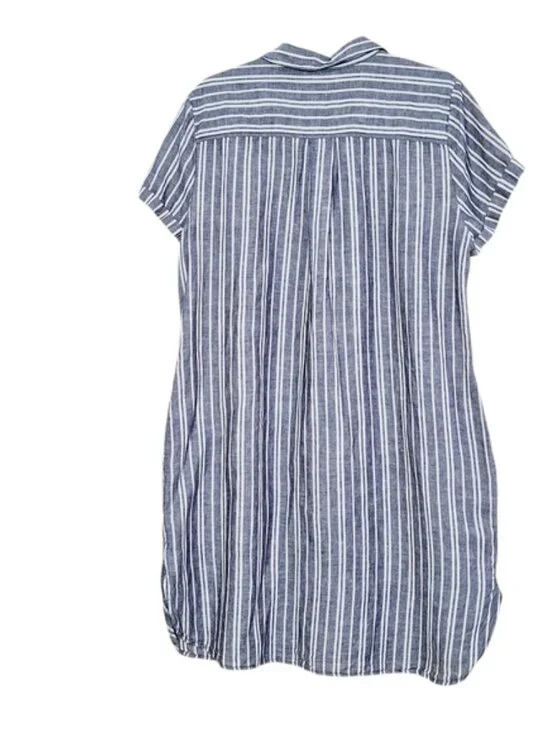 Banana Republic Black White Linen Blend Stripe Midi Shirt Dress Sz 16 pockets - Picture 4 of 10